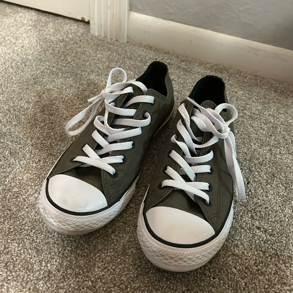 Converse Kids Olive Green Low Top Sneakers with White Trim